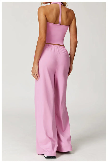 Laura | Damen Freizeit Neckholder Crop-Top Hosen Set