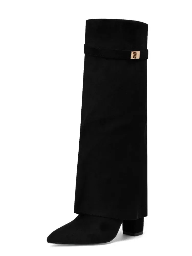 Nicole | Damen Leder Oberschenkelhohe Stiefel mit Schnalle