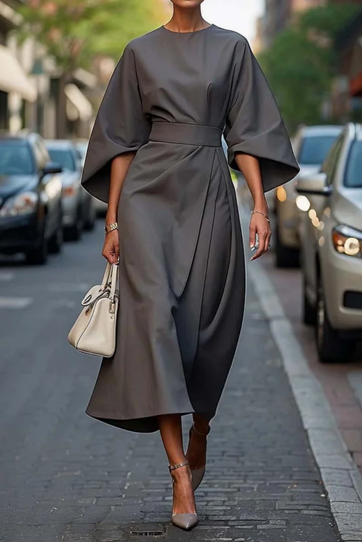 Carolin | Elegantes Kleid mit Ballonärmeln und Gürtel