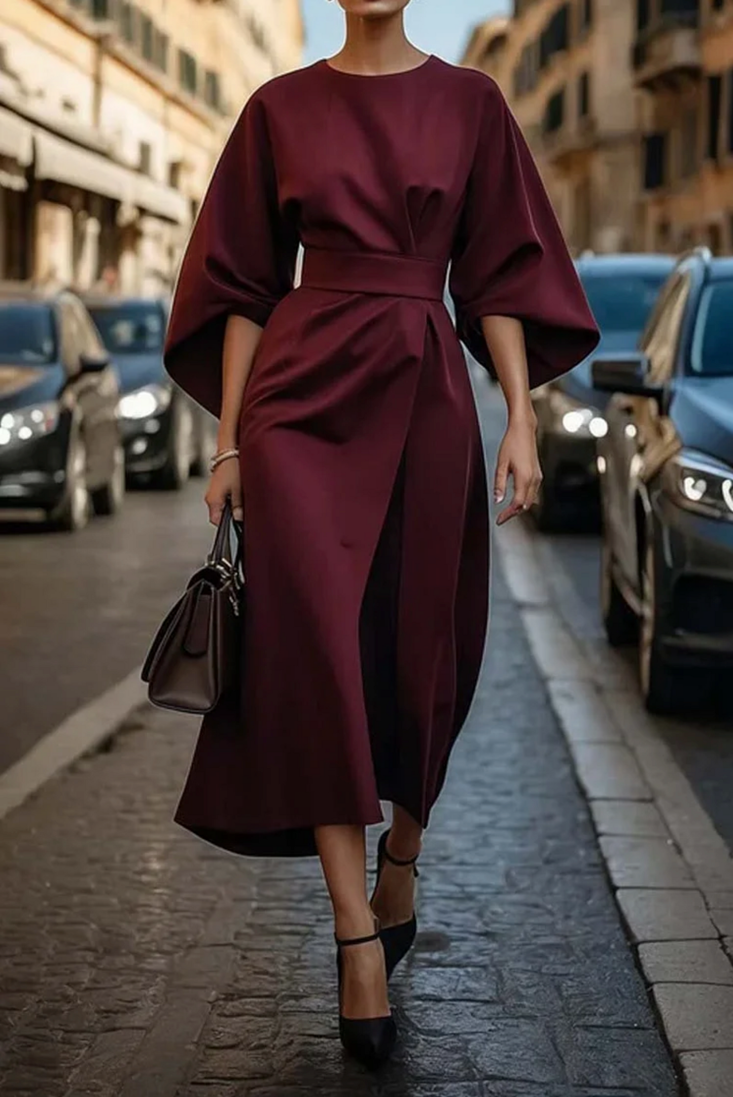 Carolin | Elegantes Kleid mit Ballonärmeln und Gürtel