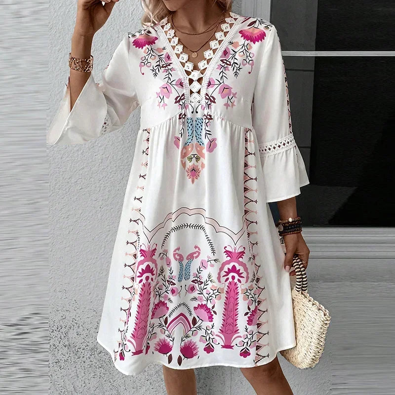 Elke | Damen Sommerkleid Boho Mini Loose-Fit