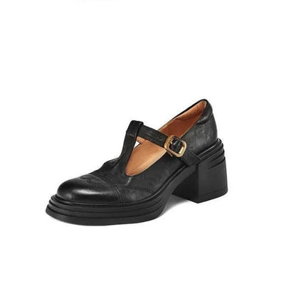 Johanna | Klassische Damen Leder T-Riemchen Schuhe