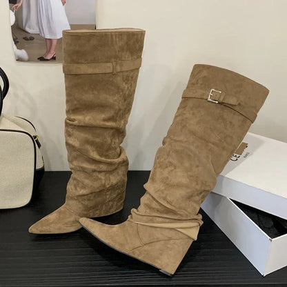 Pauline | Damen Leder Oberschenkelhohe Stiefel mit Schnalle