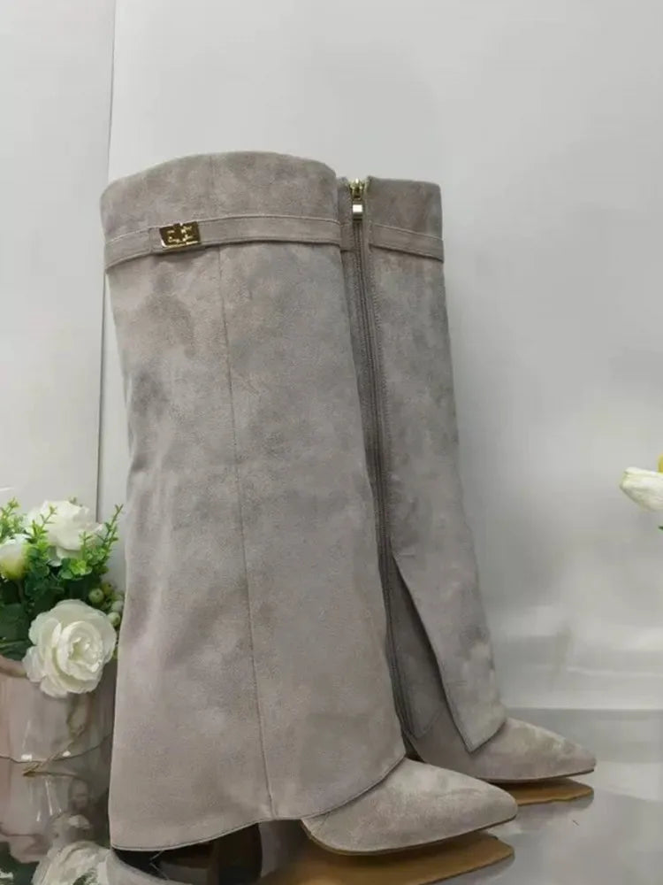 Petra | Damen Leder Oberschenkelhohe Stiefel mit Schnalle