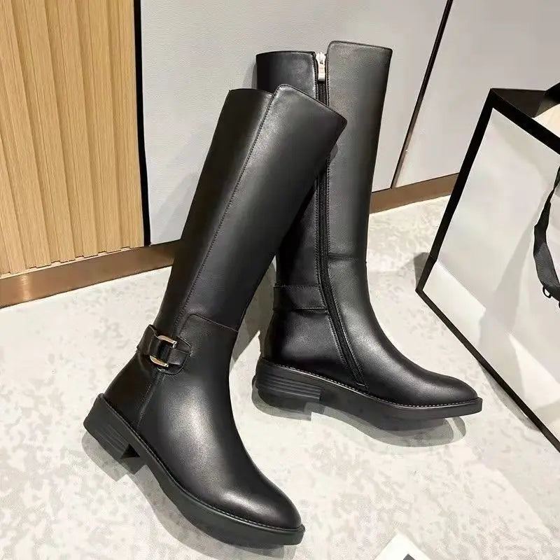 Franziska | Damen Klassische Kniestiefel mit Schnallenriemen