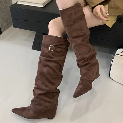 Pauline | Damen Leder Oberschenkelhohe Stiefel mit Schnalle
