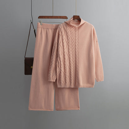 Carolin | Damen Winter Zopfmuster Strick-Loungewear Set