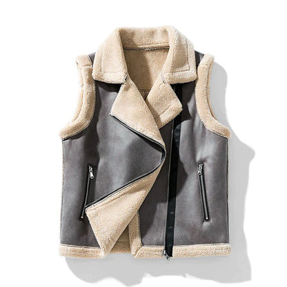Emma | Damen Winter Flausche Faux-Leder Weste