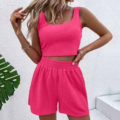 Women's Casual Crop Top and Shorts Two-Piece Lounge Set