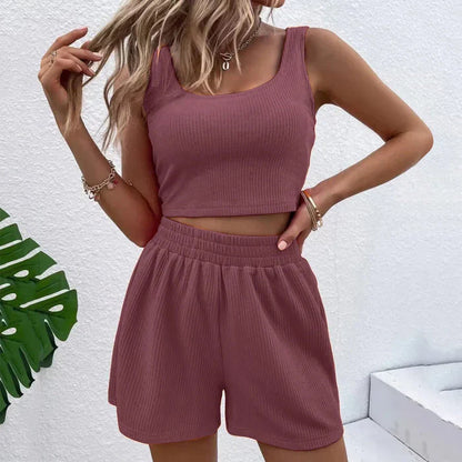 Women's Casual Crop Top and Shorts Two-Piece Lounge Set