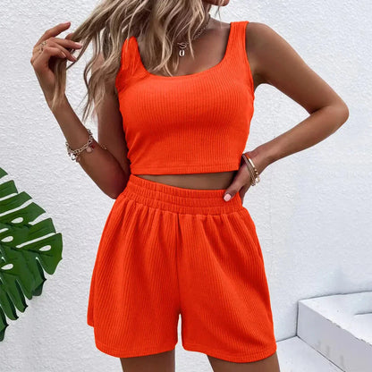 Women's Casual Crop Top and Shorts Two-Piece Lounge Set