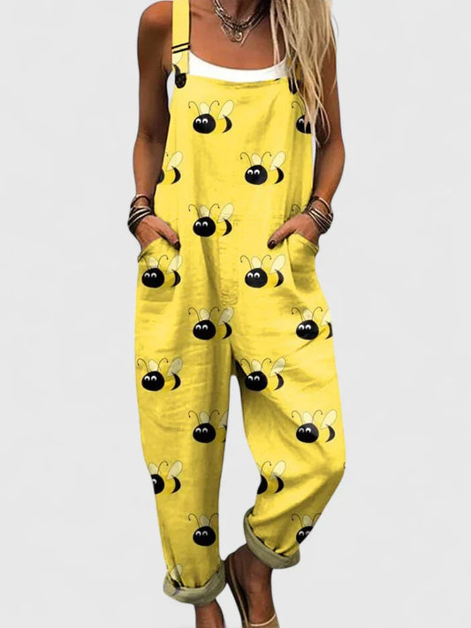 Magdalena | Damen Lässiger Overall mit Lustigem Bienenprint