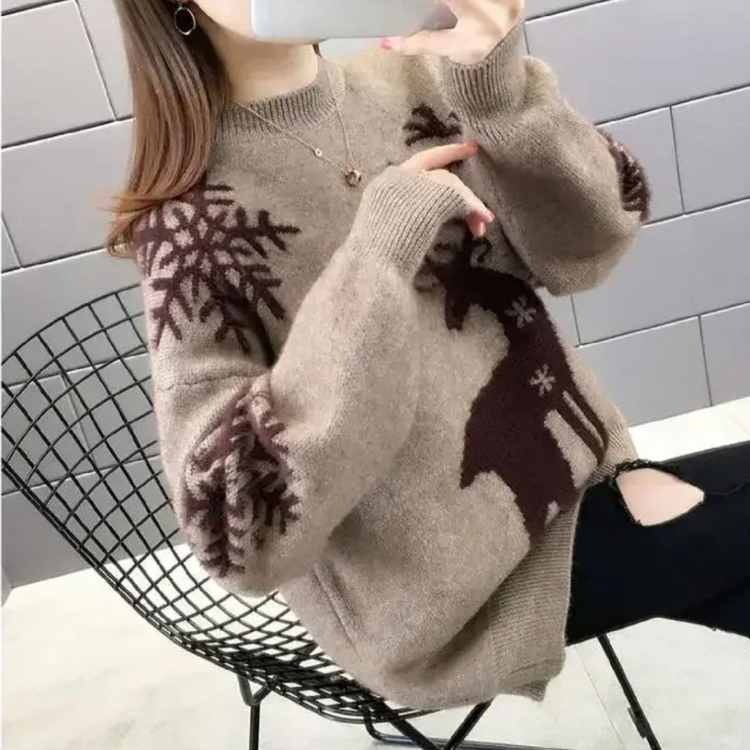 Leonie | Damen Winterpullover mit Rentiermuster