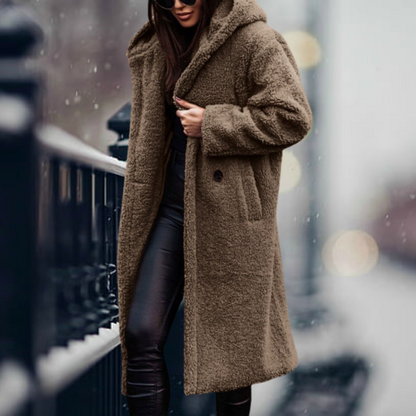 Susanne | Damen Warmer Langer Teddy-Mantel mit Taschen