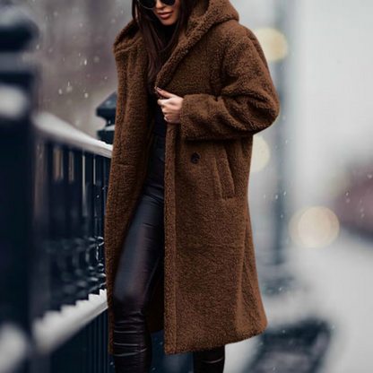 Susanne | Damen Warmer Langer Teddy-Mantel mit Taschen