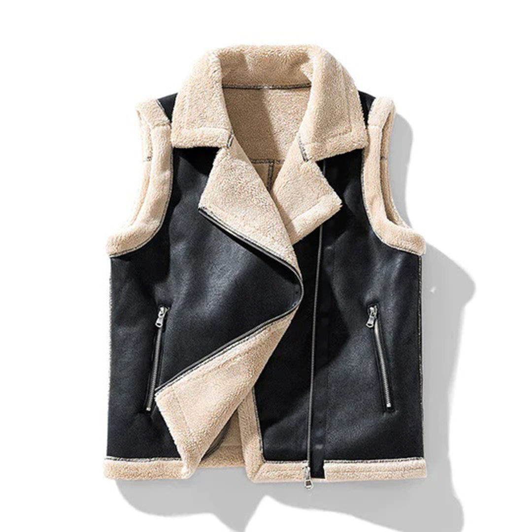 Emma | Damen Winter Flausche Faux-Leder Weste