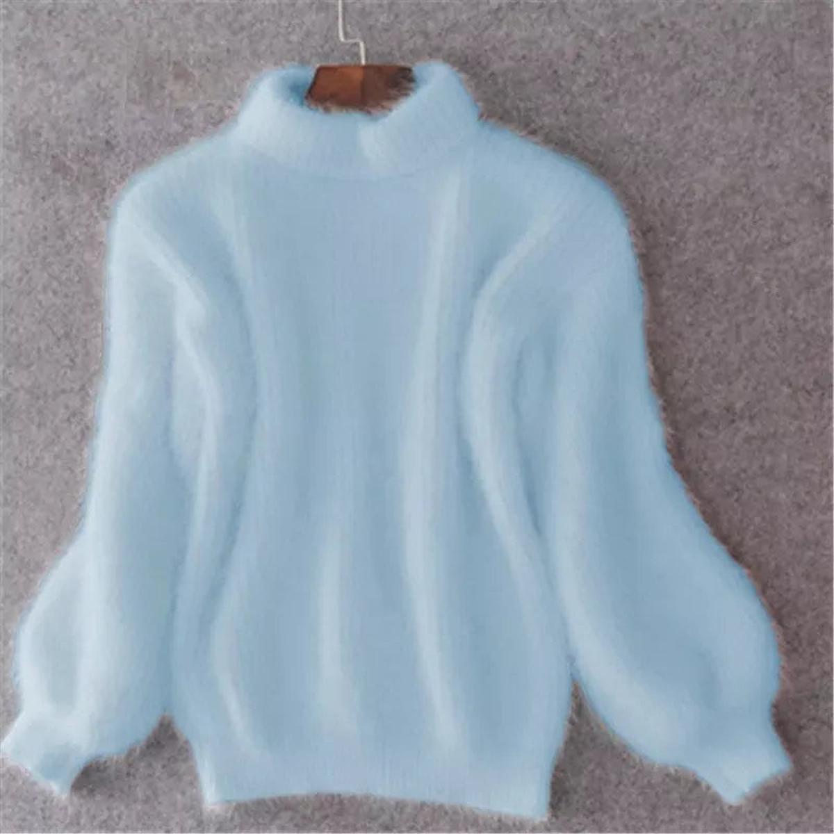 Helga | Damen Kuscheliger Flauschiger Strickpullover mit Hohem Kragen