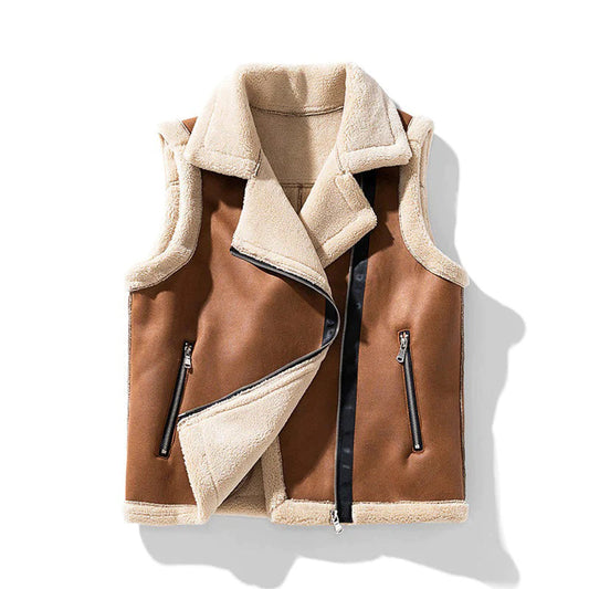 Emma | Damen Winter Flausche Faux-Leder Weste