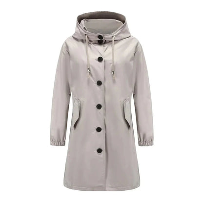 Emma | Damen Freizeit-Wasserfeste Lange Regenjacke mit Taschen