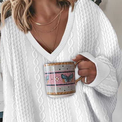 Beatrice | Damen Lockere Passform Zopfmuster Pullover