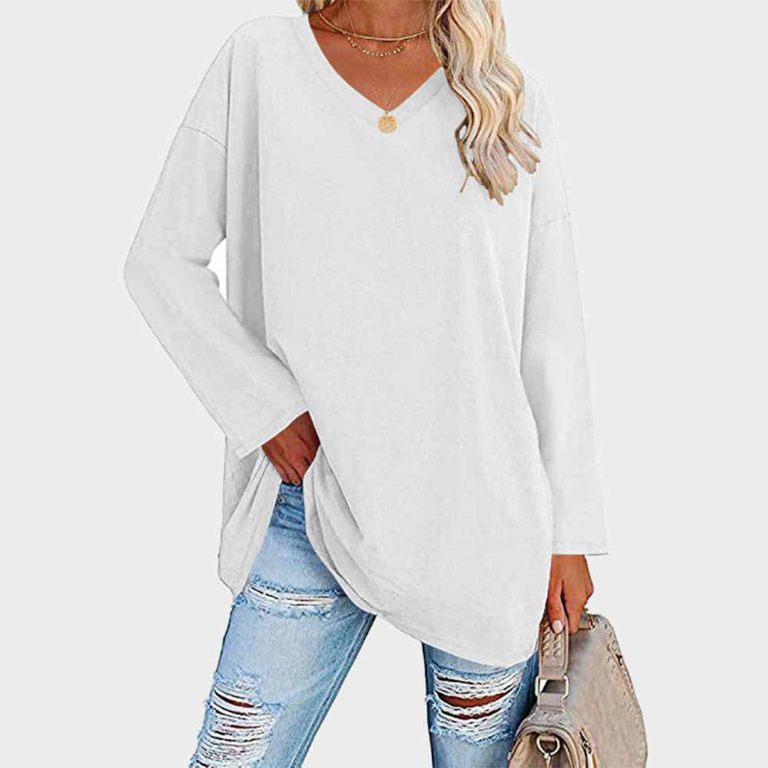Daniela | Damen Lässig Oversized V-Ausschnitt Oberteil