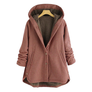Pauline | Damen Kuschelige Kapuzenjacke mit Knöpfen und Taschen
