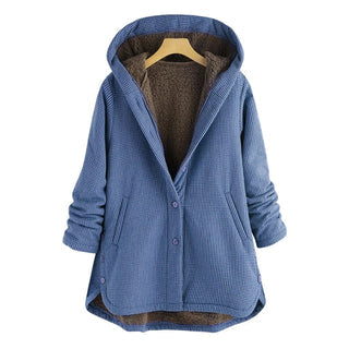 Pauline | Damen Kuschelige Kapuzenjacke mit Knöpfen und Taschen