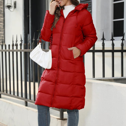 Daniela | Damen Langer Winter-Puffer-Mantel mit Kapuze