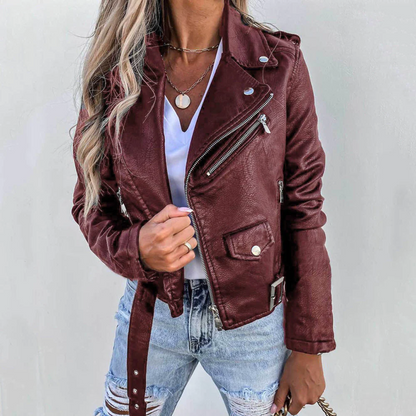 Eva | Damen Klassische Lederjacke im Biker-Stil