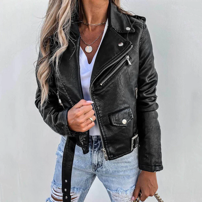Eva | Damen Klassische Lederjacke im Biker-Stil