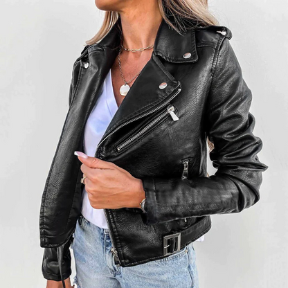 Eva | Damen Klassische Lederjacke im Biker-Stil