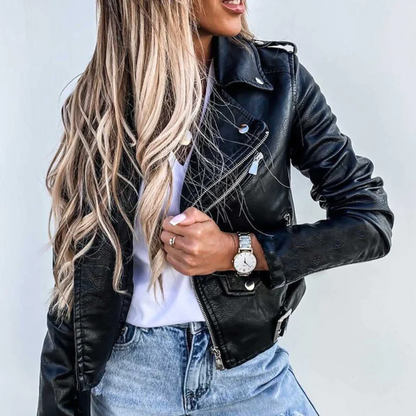 Eva | Damen Klassische Lederjacke im Biker-Stil
