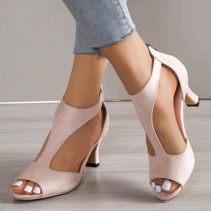 Carolin | Damen Satin Peep Toe Abend-High Heels