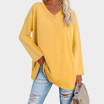 Daniela | Damen Lässig Oversized V-Ausschnitt Oberteil