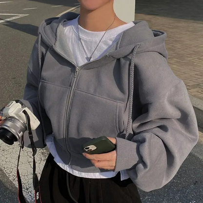 Annika | Damen Lässiger Kapuzenpullover mit Frontreißverschluss und Loose Fit