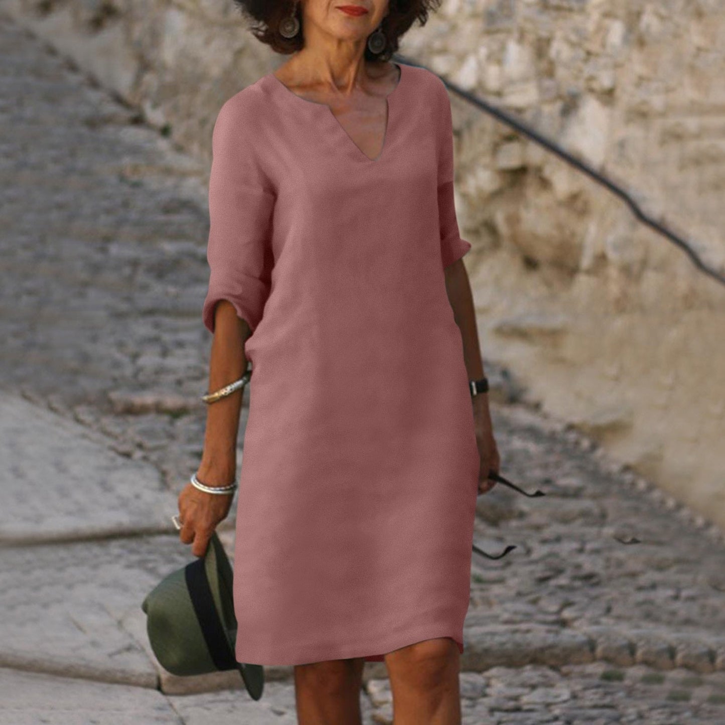 Elfriede | Damen Sommer Kleid Knielang mit V-Ausschnitt