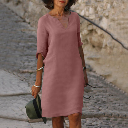 Elfriede | Damen Sommer Kleid Knielang mit V-Ausschnitt