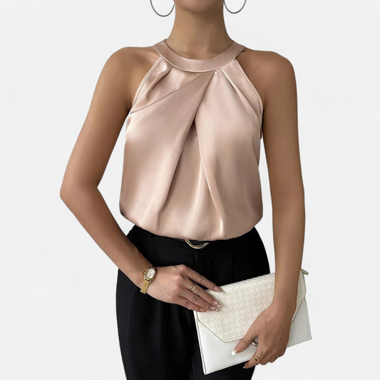 Bettina | Damen Satin-Top mit Falten und Drapiertem Halterneck