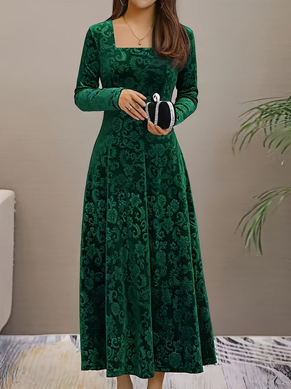 Emma | Damen-Samtkleid mit Muster und langen Ärmeln