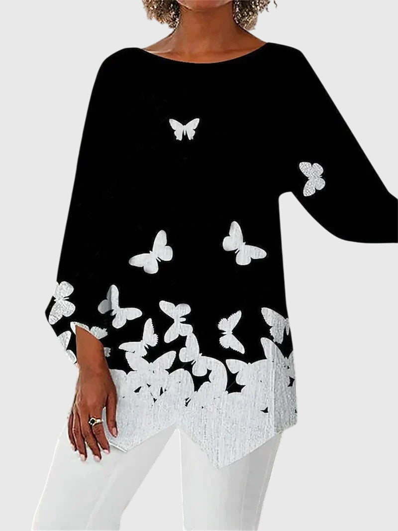 Kerstin | Damen Lockeres Tunika-Oberteil mit Schmetterlings-Design