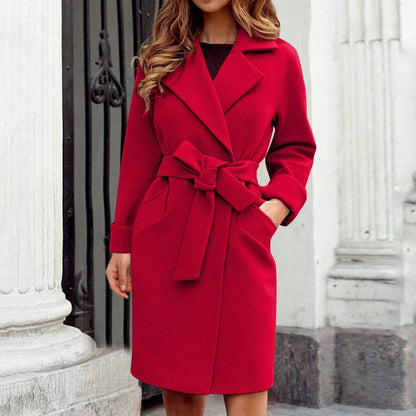Sandra | Damen Langer Mantel mit Gürtel und Taschen