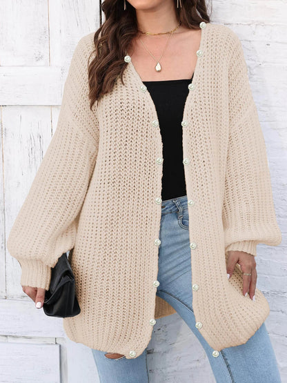 Renate | Damen Winter Button-Down Strickjacke mit Perlen