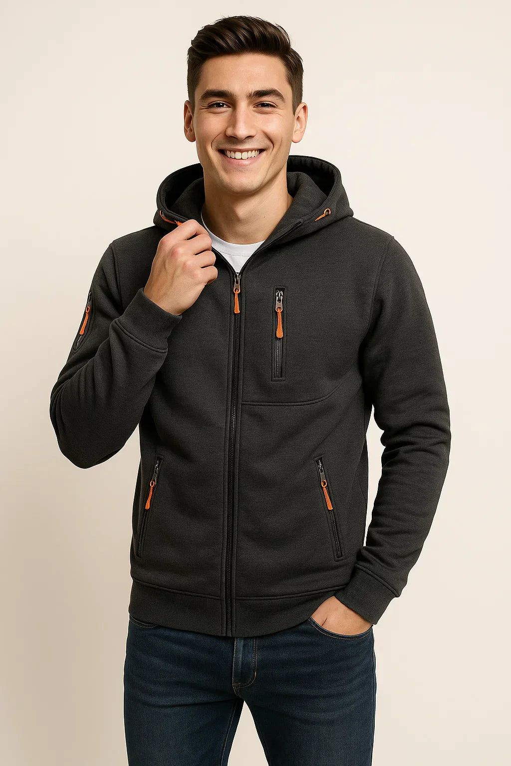 Friedrich | Herren Freizeit-Hoodiejacke mit Reißverschluss vorne