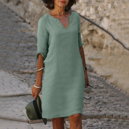 Elfriede | Damen Sommer Kleid Knielang mit V-Ausschnitt