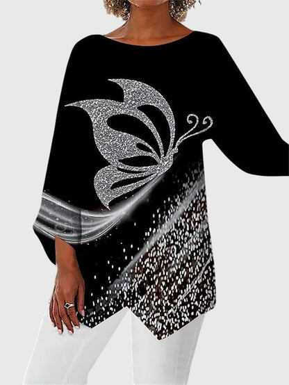 Kerstin | Damen Lockeres Tunika-Oberteil mit Schmetterlings-Design