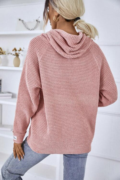 Karin | Damen Winter Waffelstrick Hoodie Sweater