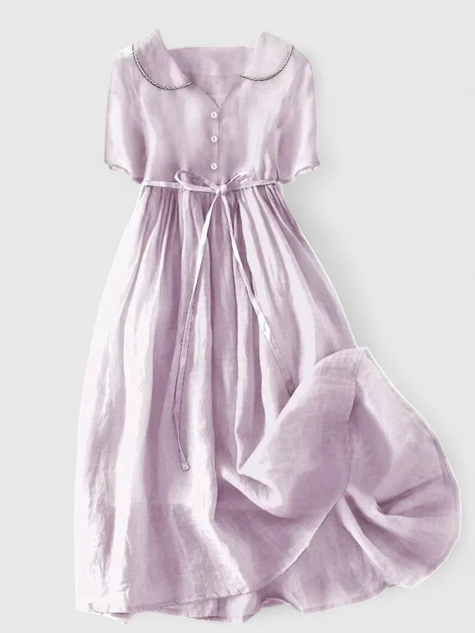 Tamara | Damen Midikleid mit Kurzärmeln und Knopfleiste