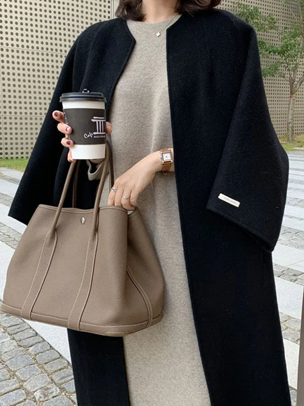 Nadine | Damen Lange Mantel mit Offener Vorderseite und Taschen