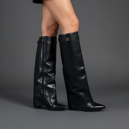 Stefanie | Damen Leder Overknee Stiefel Mit Schnalle