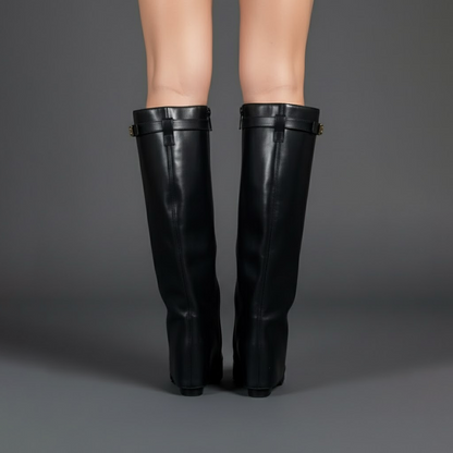 Stefanie | Damen Leder Overknee Stiefel Mit Schnalle